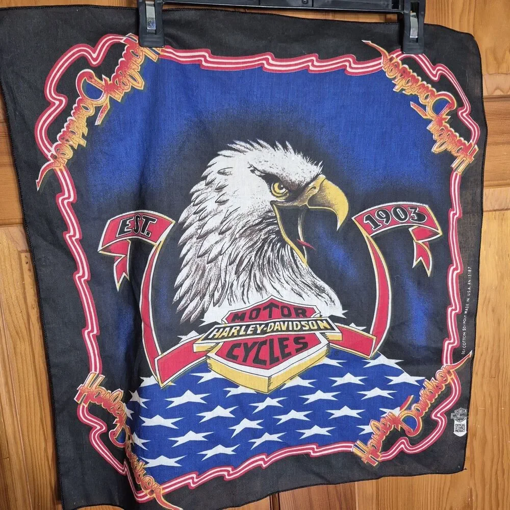 Harley Davidson Vintage Bandana Eagle American Flag Made In USA Biker Wall Decor